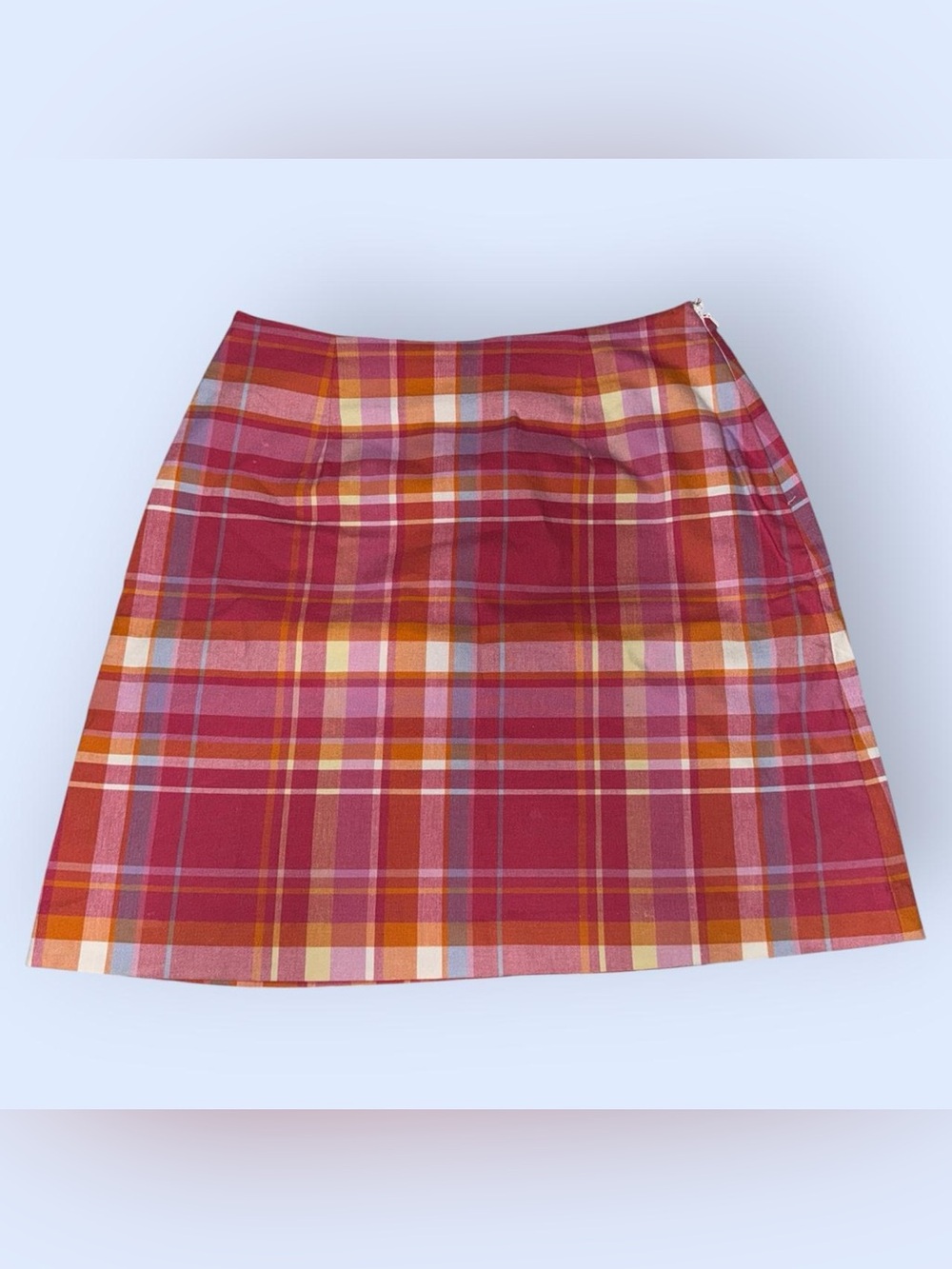 The Limited Plaid Mini Skirt with Orange & Pink Stripes